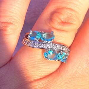 Aquamarine and White Gemstone Fashion Ring